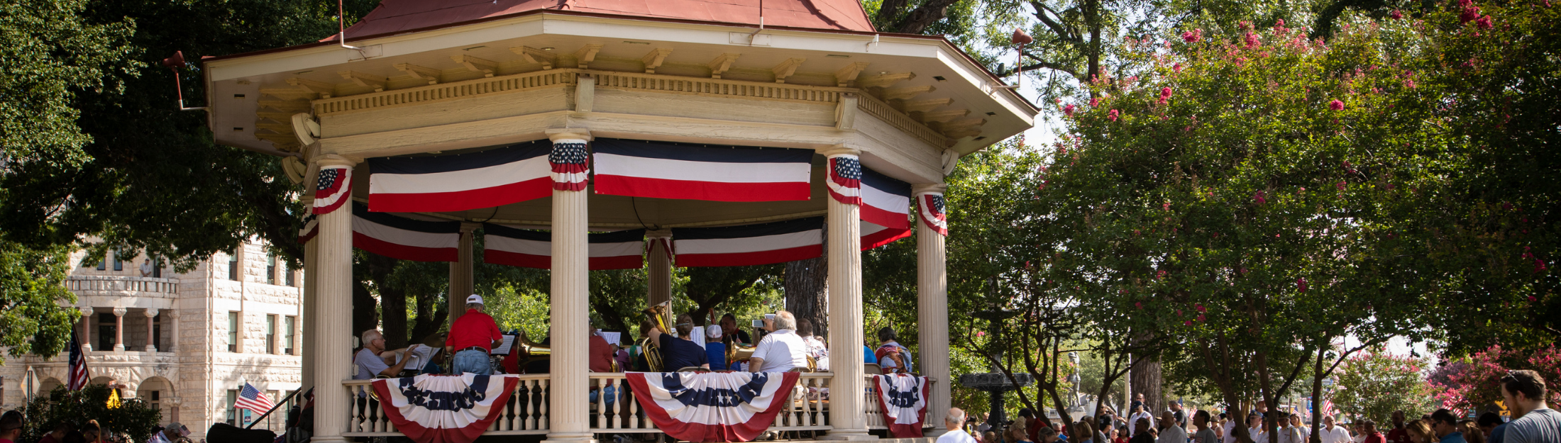 New Braunfels bandstand with patriotic decorations
