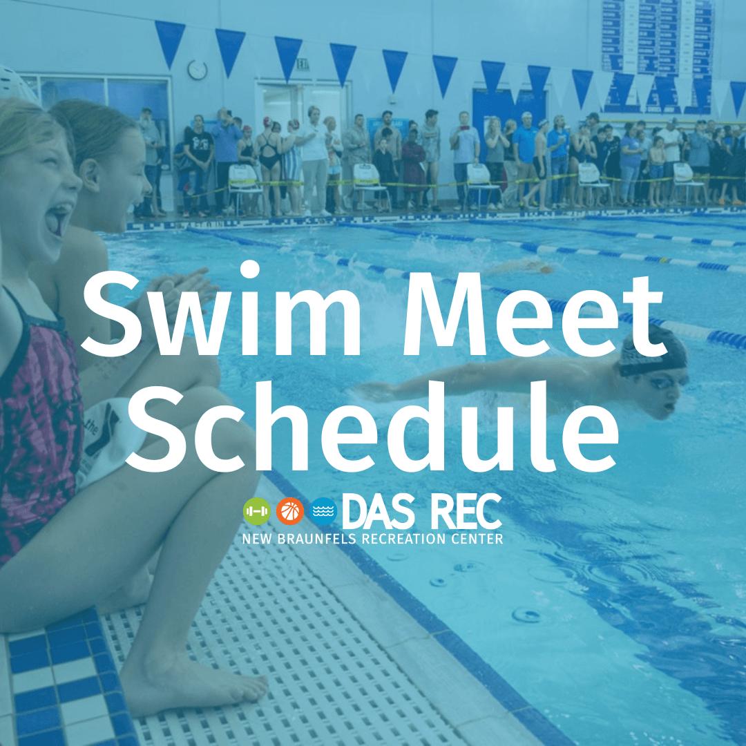 Swim Meet Schedule Graphic with a Photo of a Swimmer Cheering on Her Team