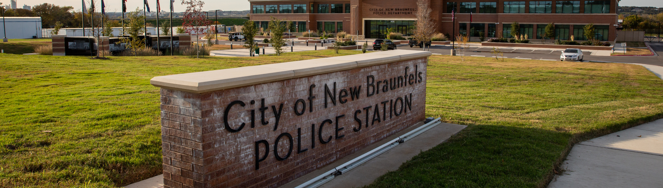 New Braunfels Police Department police station sign and building